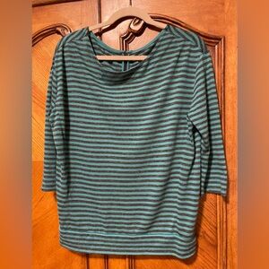 Loft Blouse Teal And Gray Striped Hook & Eye Closure In Back Size M